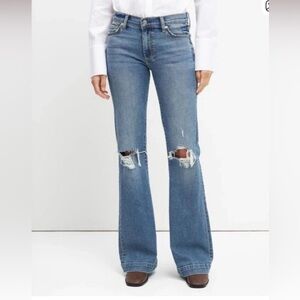 7 For All Mankind Distressed Blue Flare Leg Jeans